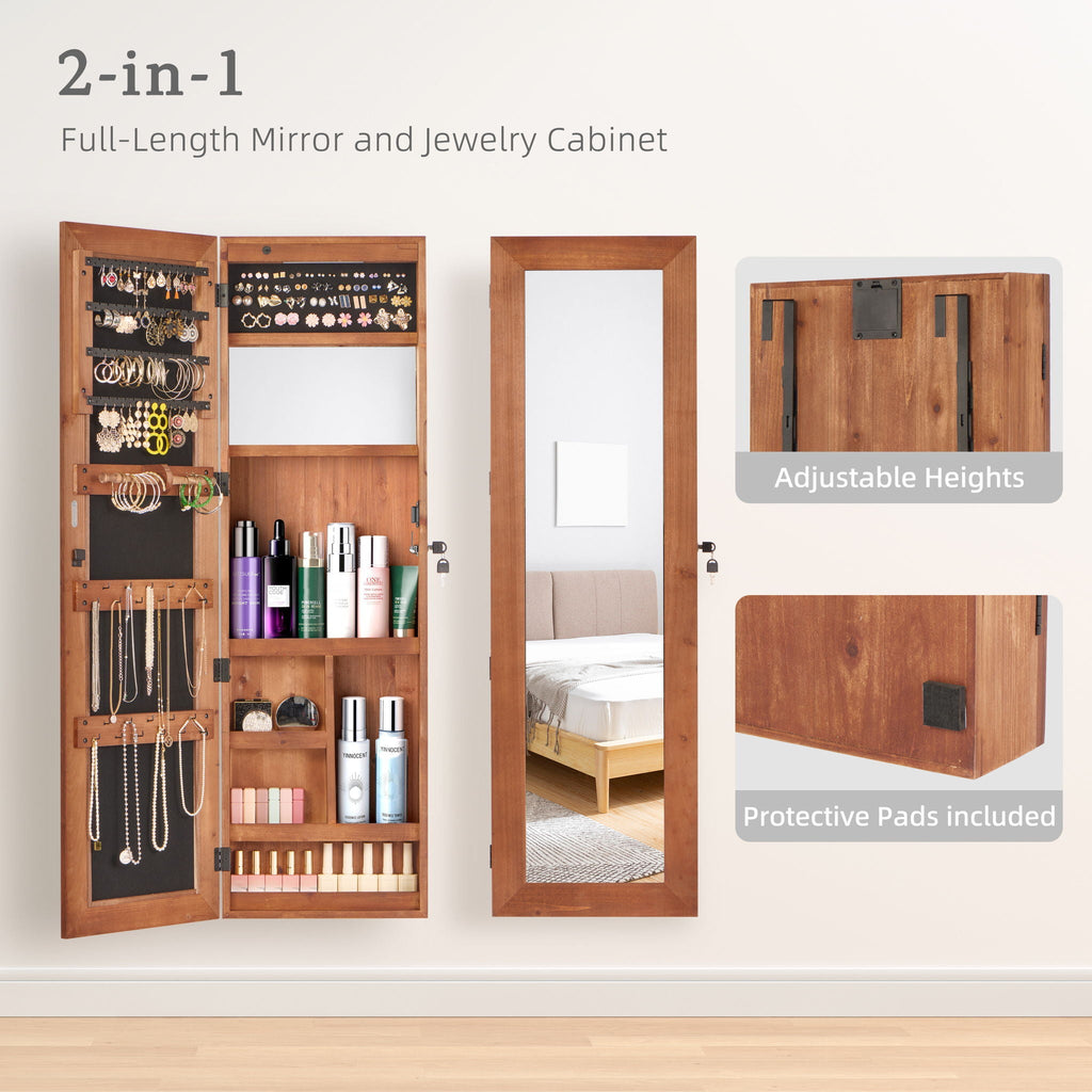 Jewelry Armoire Organizer With Full Length Mirror, Wall Mounted Lockable Cabinet With LED Light
