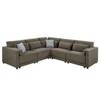 Rylie - Modular Wedge With 3 Pillows - Brown Linen