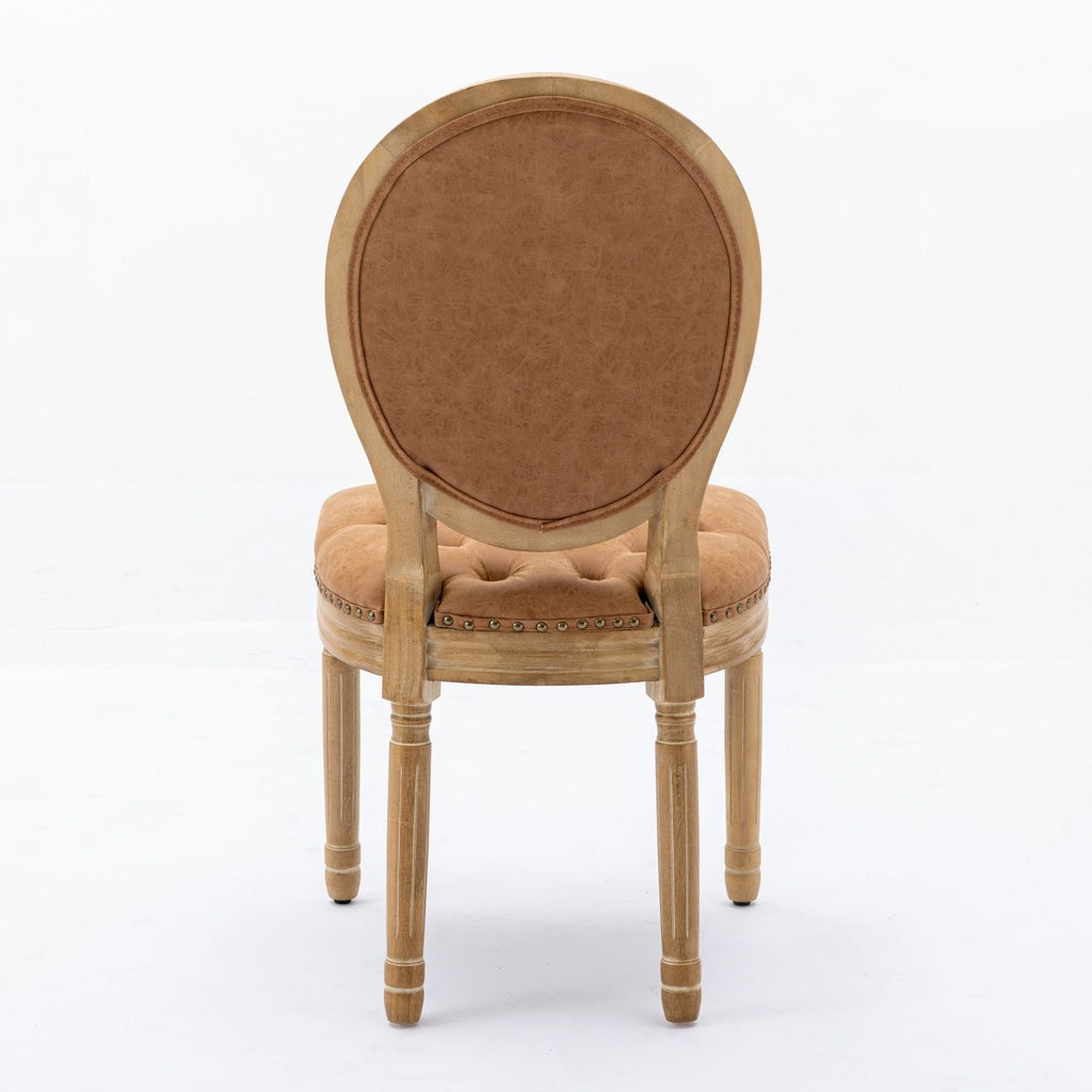 French Style Solid Wood Frame Antique Painting, Hand-Pulled Buckle Decoration Artificial Dining Chair With Nailhead Trim, Wood Legs