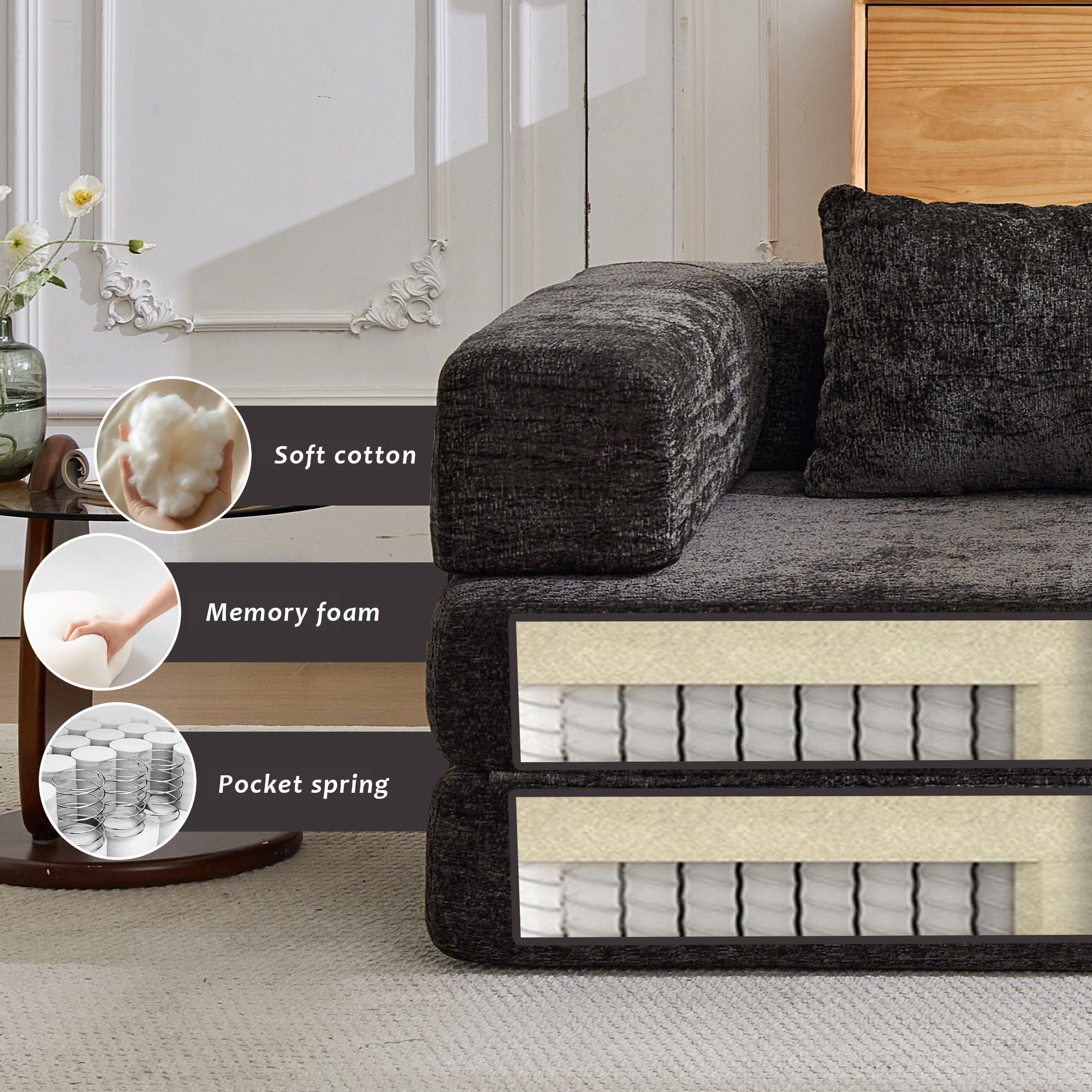 Convertible Floor Sofa Bed With Fixed Shape Frame For Living Room