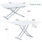 Modern Minimalist Multifunctional Lift Table With Metal Legs - White / Silver