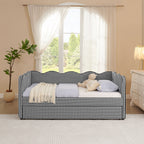 Gingham Daybed With USB Charging Port, Wave Shaped Design