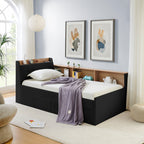 Upholstered Daybed With Storage Headboard, Wireless Charging, LED Lights