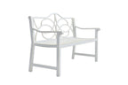 Outdoor Garden Patio Bench With Backrest And Armrest, Slatted Seat For Park, Yard & Porch, Balcony, Accommodates 2 - 3 People - White