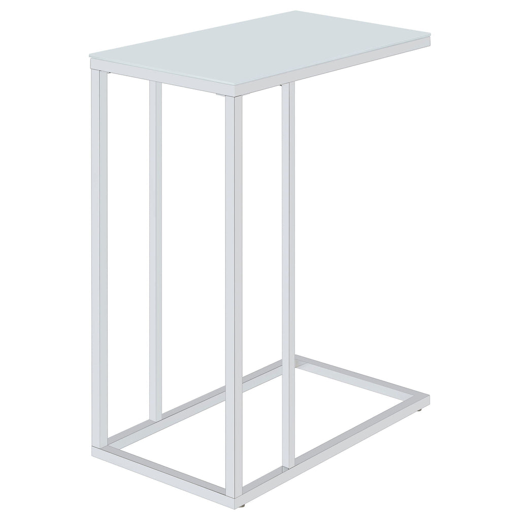 Stella White Glass Top C-Shaped Sofa Side Table Chrome