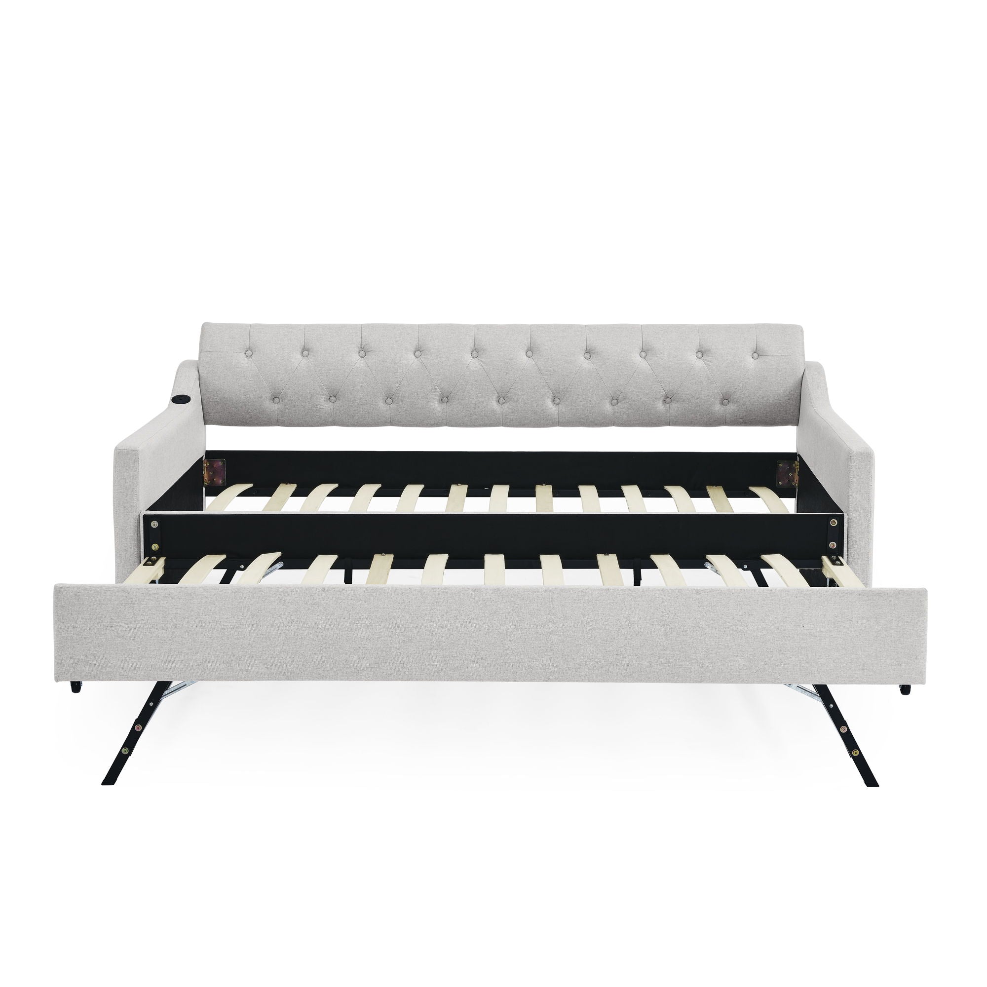 Size Upholstered Daybed With Trundle And USB Charging Armrest