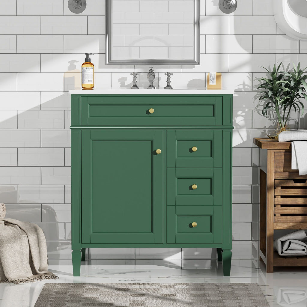 Bathroom Vanity With Top Sink, 2 Drawers & Tip Out Drawer