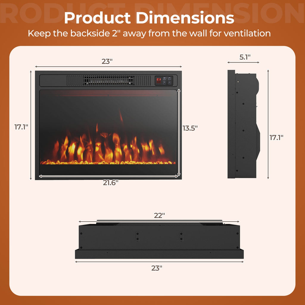 23" Electric Fireplace &amp; Space Heater Heater with Flame Color and Brightness Control