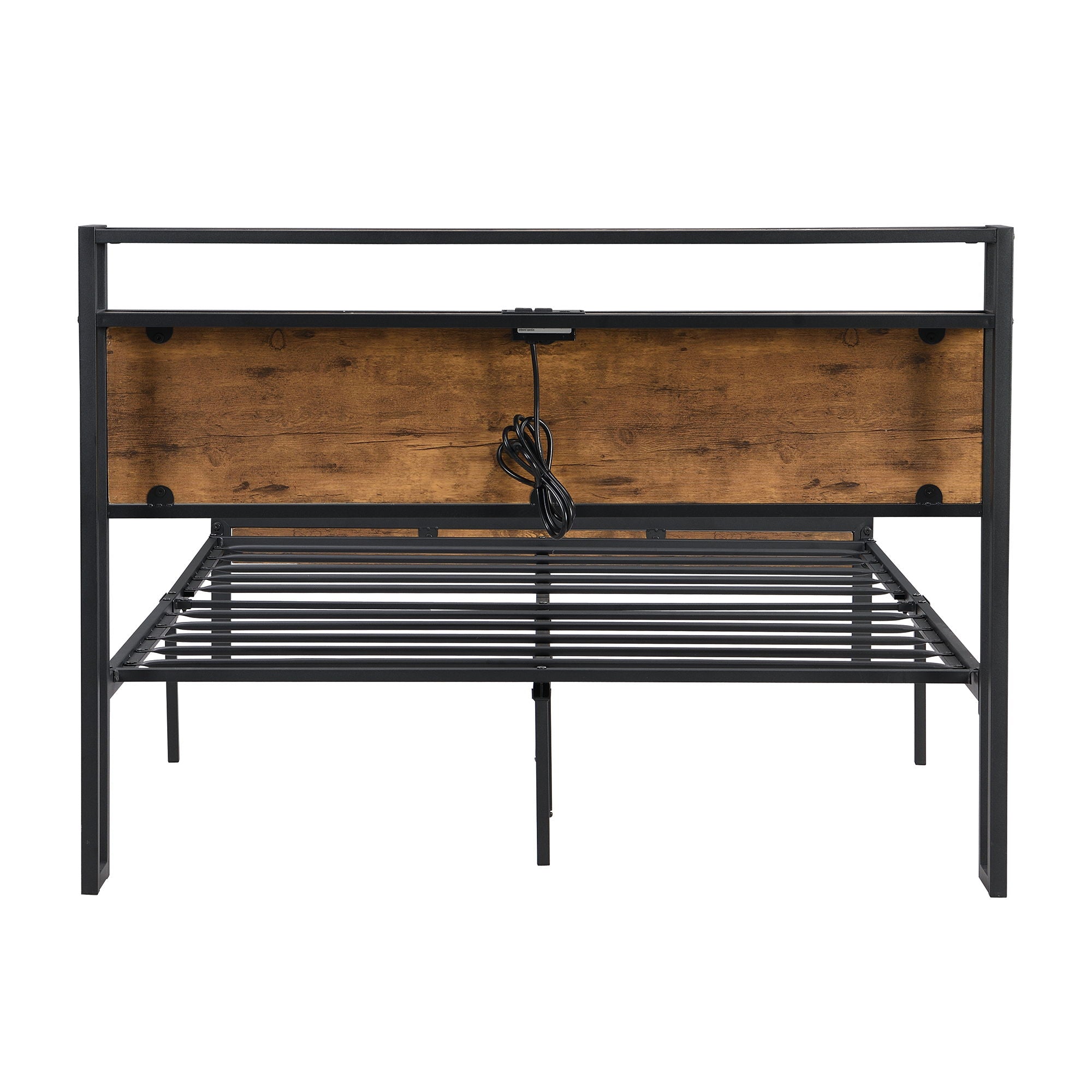 Platform Bed Frame With Wooden Headboard And Footboard, USB Liner