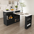 Retro Kitchen Island Set With Chairs, Extendable & Rotating Table, 4 Drawers & Door Cabinets
