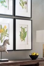 Botanical Flower Wall Art, Home Decor For Living Room Dining Room, Bedroom, Hallway (Set of 4) - White / Blue