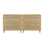 3 Drawers Rattan Storage Cabinet Rattan Drawer, For Bedroom, Living Room, Dining Room, Hallways (Set of 2) - Oak