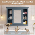 Wall Mounted Bathroom Storage Cabinet With Mirror, Cabinet With 6 Open Shelves And Adjustable Interior