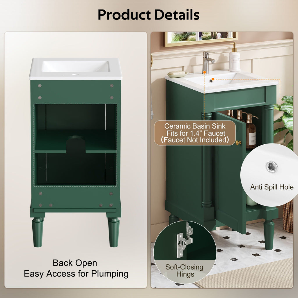 French Style Bathroom Cabinet With Sink, Adjustable Shelf