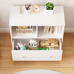 Toy Storage Organizer With Large Drawer And Low Bookshelf For Nursery & Playroom - White