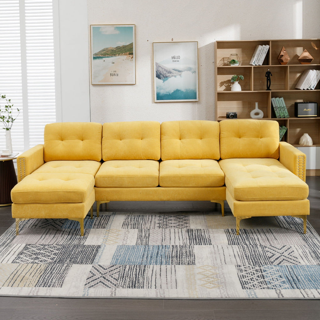Modern L - Shape Convertible Sectional Sofa With Movable Ottoman
