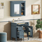 Bathroom Vanity With Medicine Cabinet, Royal Mirror Cabinet, Modern Bathroom Storage Cabinet With 2 Soft Closing Doors And 4 Drawers