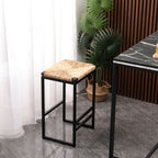 25" Height Backless Water Hyacinth Woven Bar Stools With Footrest (Set of 2) - Natural