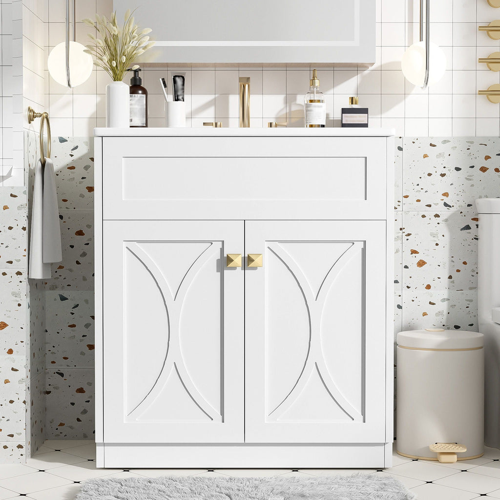 Bathroom Vanity With Sink, Freestanding Storage Cabinet With Handles, Soft Closing Doors