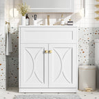 Bathroom Vanity With Sink, Freestanding Storage Cabinet With Handles, Soft Closing Doors