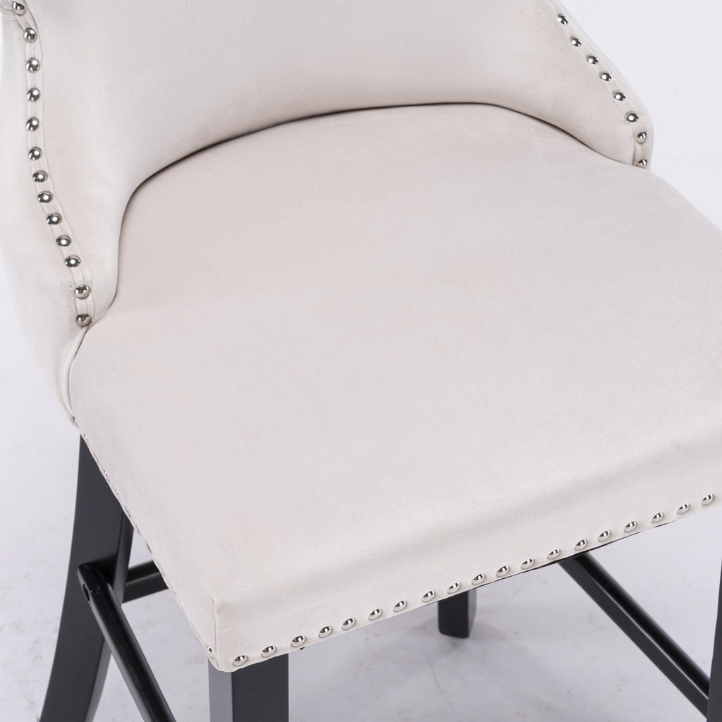 Contemporary Upholstered Wing-Back Barstools With Button Tufted Decoration And Wooden Legs, And Nailhead Trim, Leisure Style Bar Chairs, Bar Stools (Set of 2)