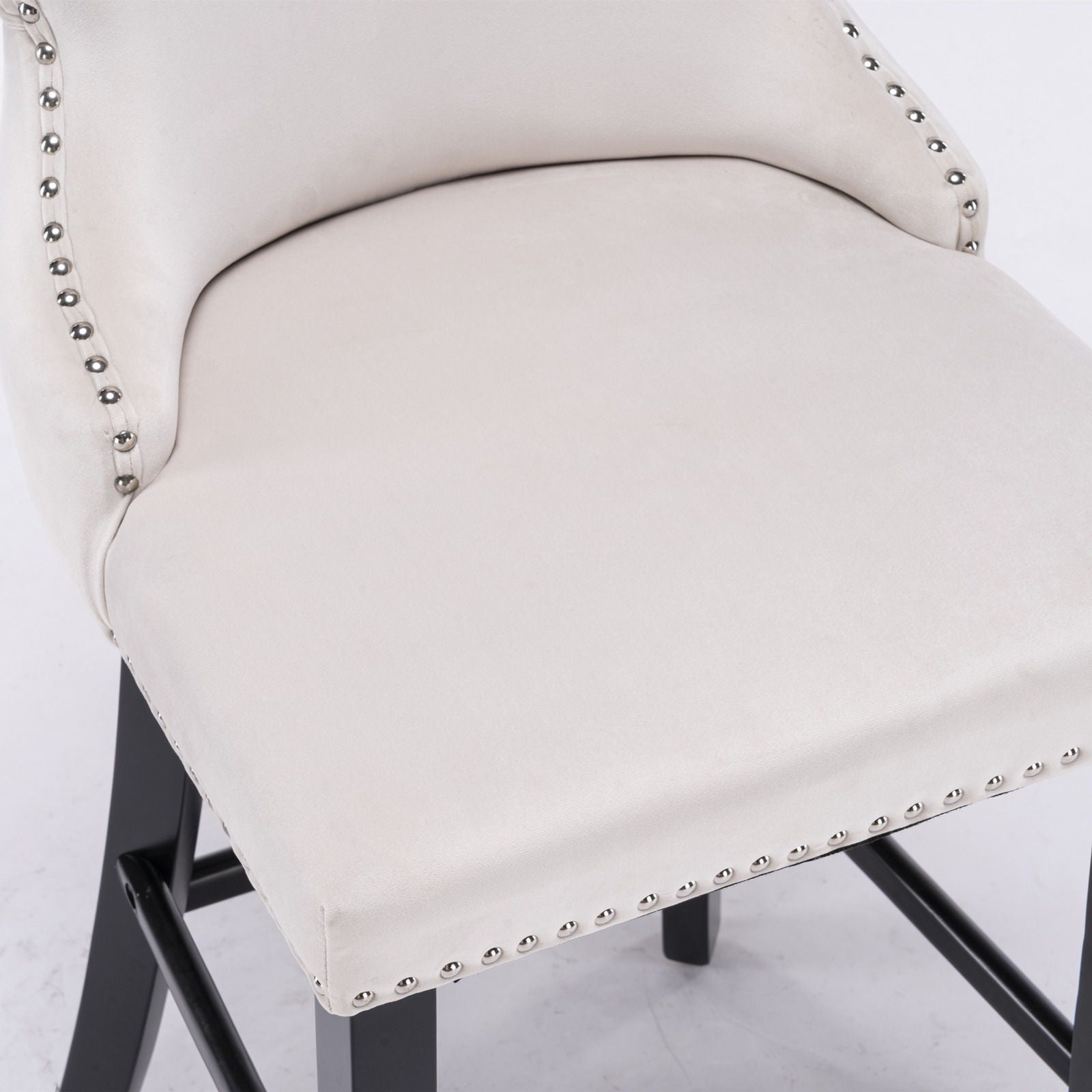 Contemporary Upholstered Wing-Back Barstools With Button Tufted Decoration And Wooden Legs, And Nailhead Trim, Leisure Style Bar Chairs, Bar Stools (Set of 2)
