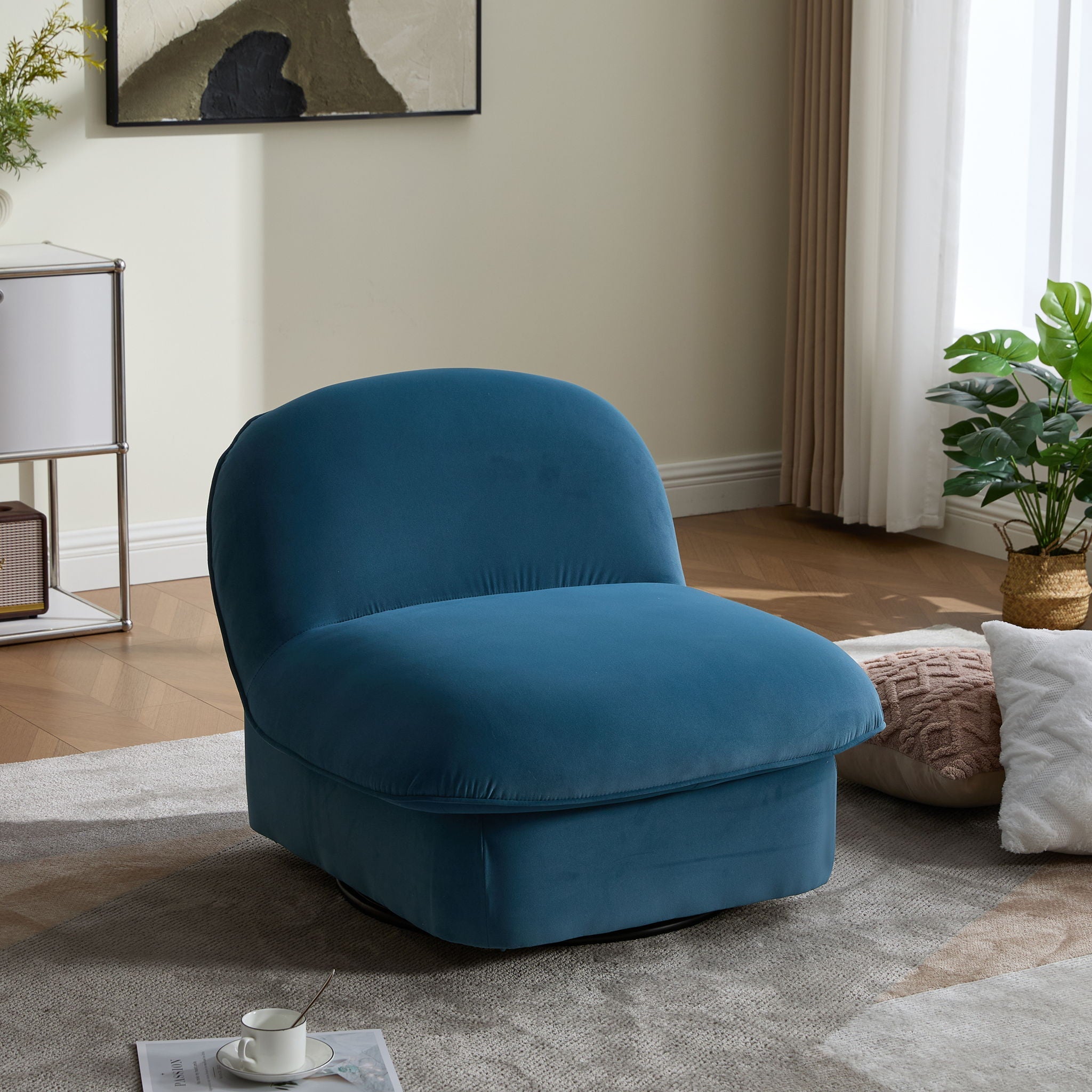 Pumpkin Shaped Swivel Accent Chair, 360 Degree Rotation For Living Room