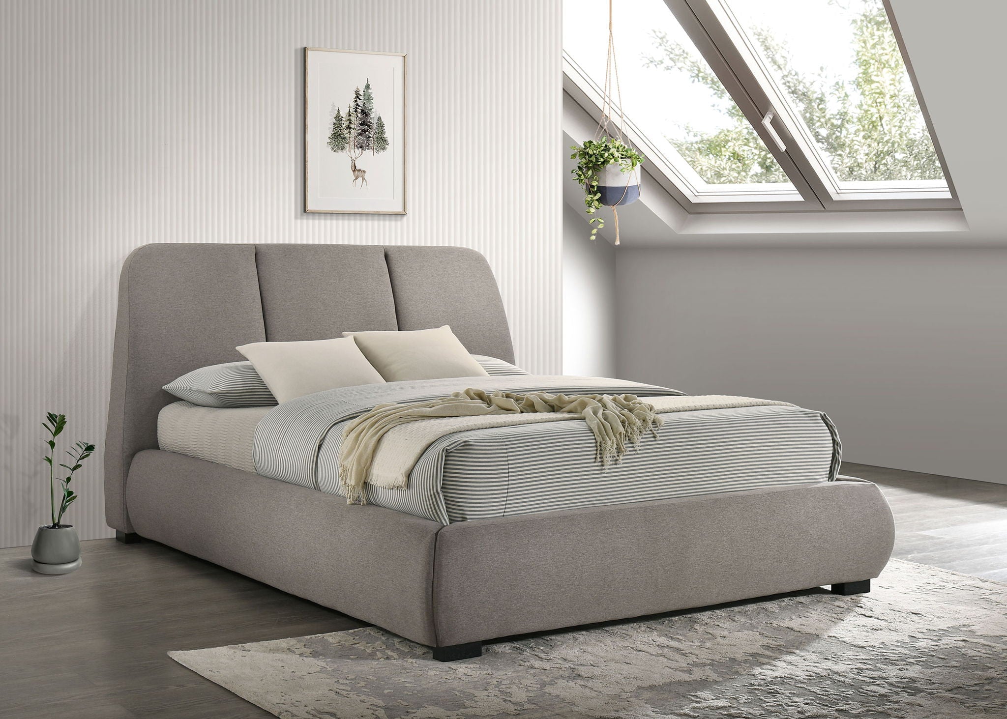 Mokena 46-inch Upholstered Queen Platform Bed Taupe