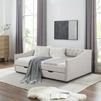 Upholstered Tufted Daybed With Drawers, Waved Arms