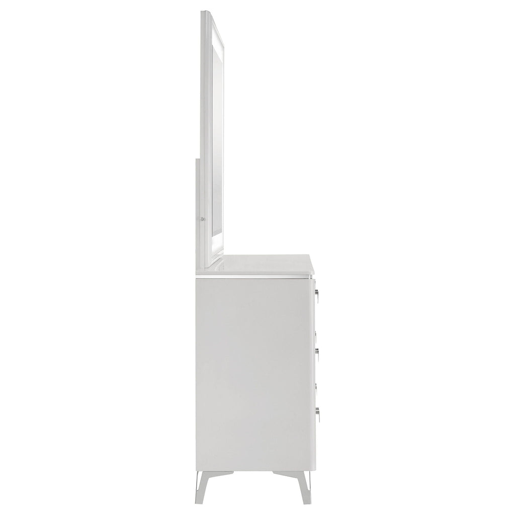 Cassia 6-drawer Dresser Cabinet with Mirror White High Gloss