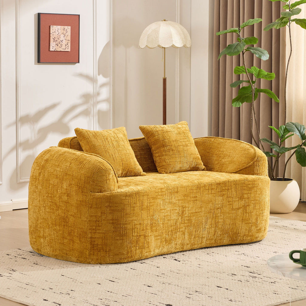 Curved 2 Person Compress Sofa With Armrests, Includes Pillows