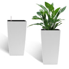 Square Large Planter With Automatic Watering System For Home And Garden (Set of 2) - White