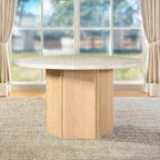 Adalynn - Round Dining Table With Marble Top - White & Weathered Gray Oak