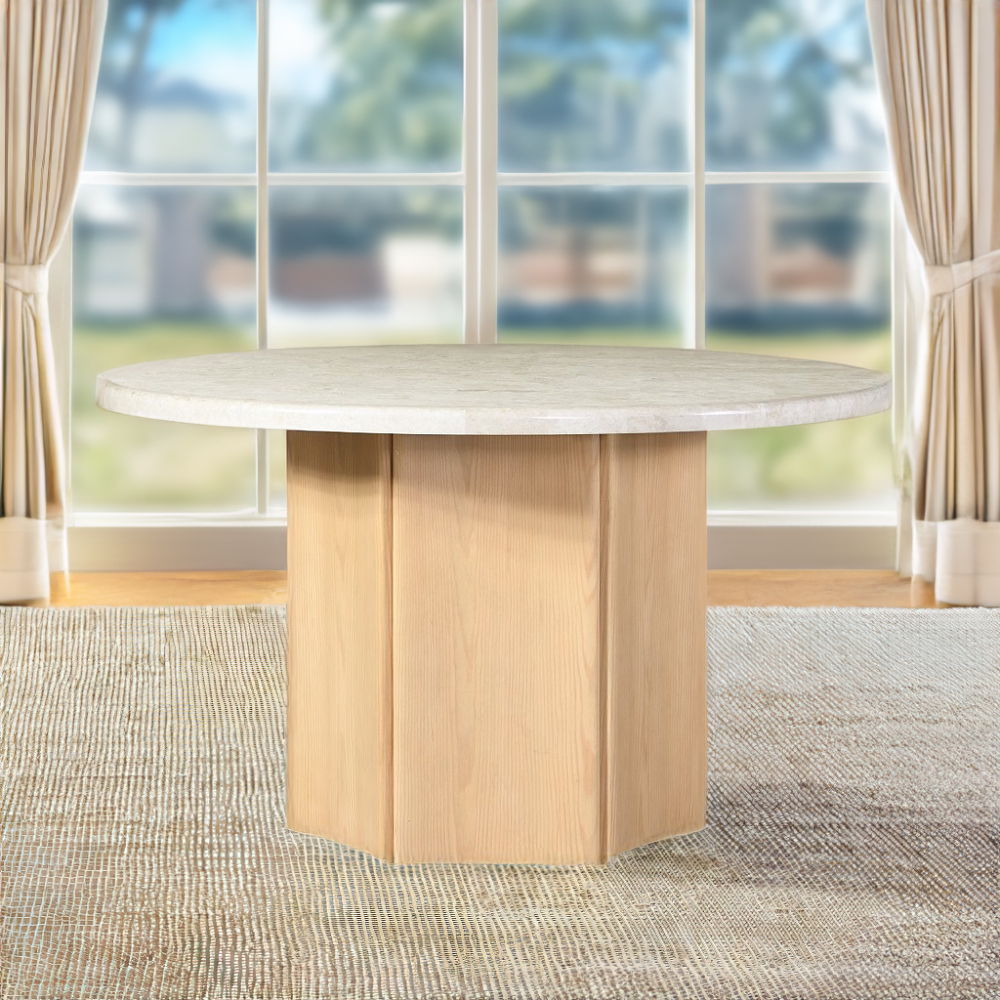 Adalynn - Round Dining Table With Marble Top - White & Weathered Gray Oak