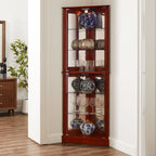 Corner Curio Dispaly Cabinet With Lights, Adjustable Tempered Glass Shelves, Mirrored Back (E26 Light Bulb Not Included)