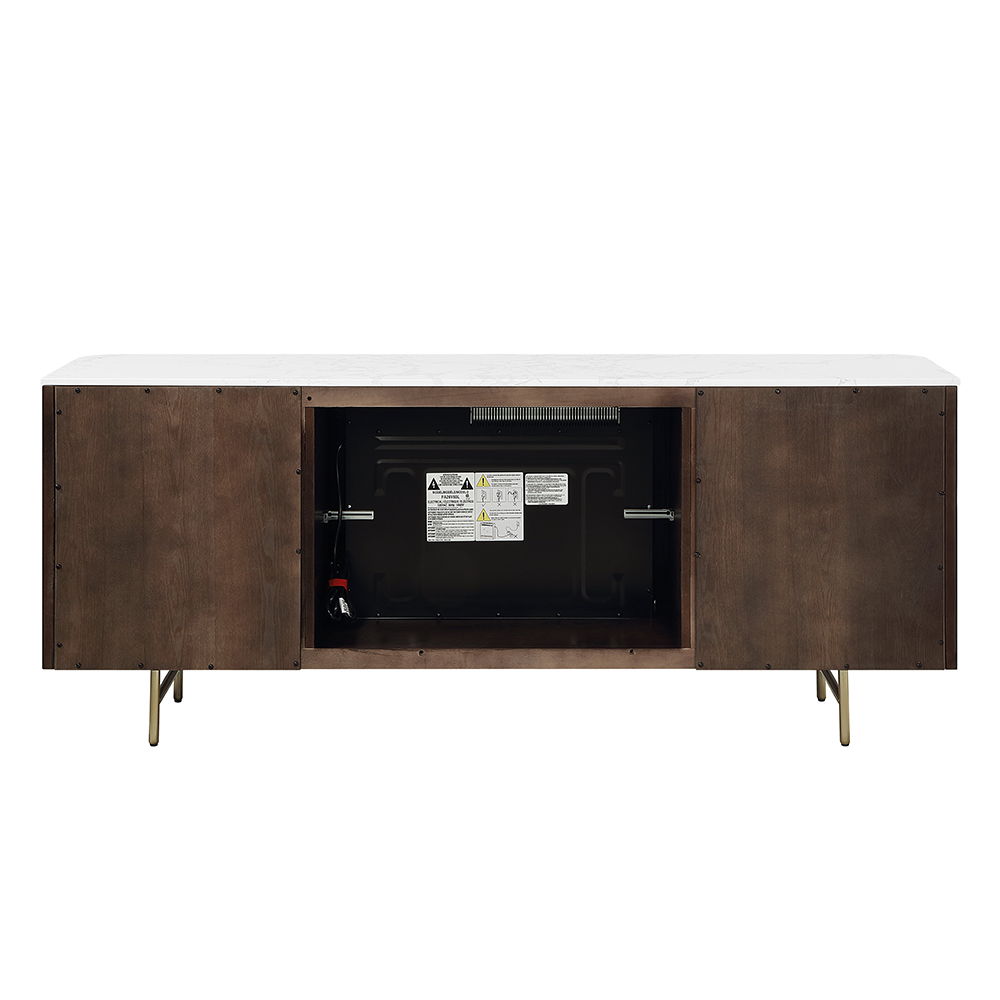 Clayten - Server With Marble Top & Fireplace - White & Espresso