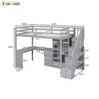 Loft Bed With L Shaped Desk, Drawers, Cabinet, And Storage Staircase