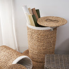 Ludmilla Round Tall Water Hyacinth Woven Wicker Laundry Hamper With Lid - For Clothes, Toys And Book Storage With Removable Liner - 18" X 18" X 23" - Natural Brown
