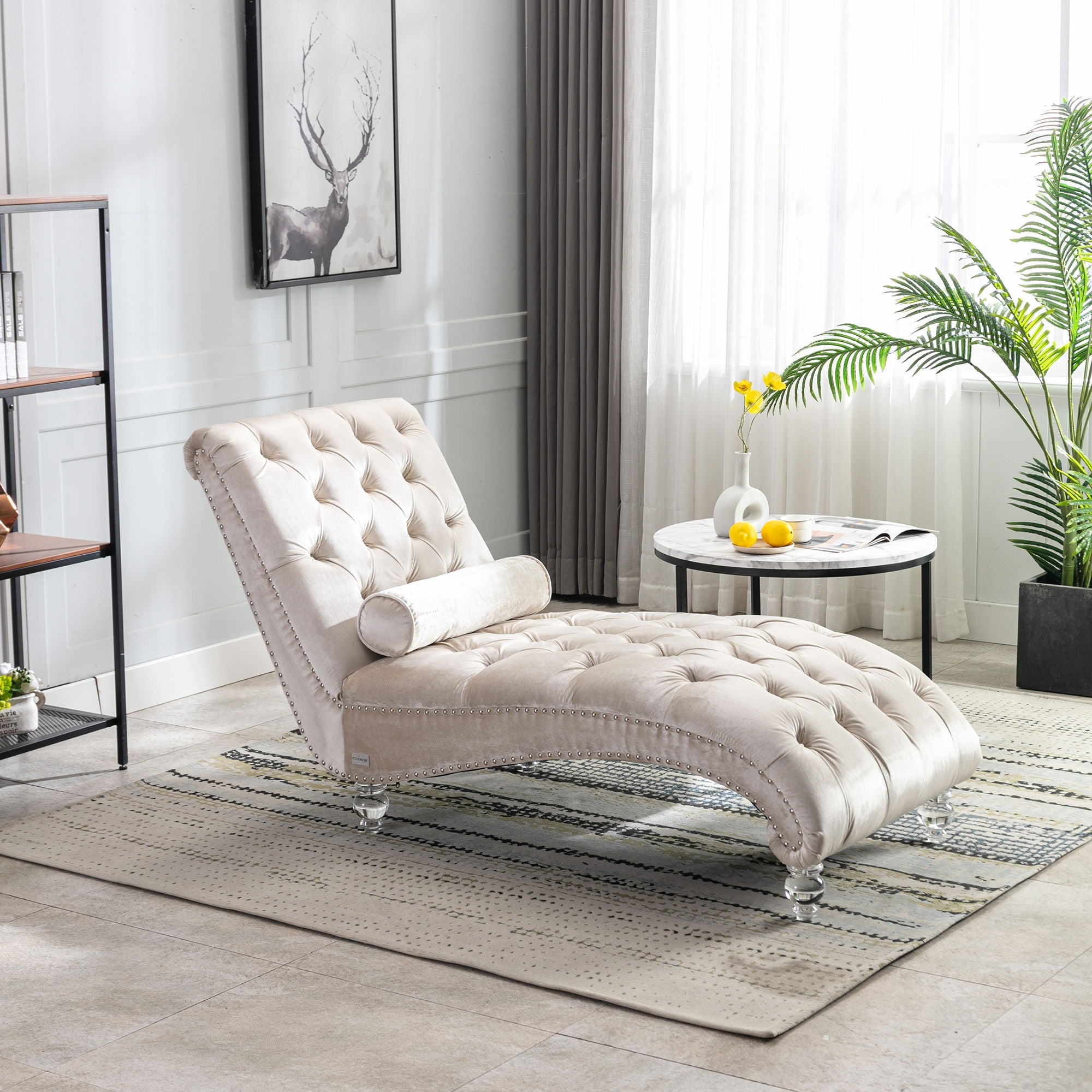 Chaise Lounge Indoor, Button Tufted Upholstered Chaise Lounge Chair With Pillow