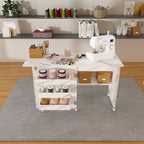 4 In 1 Folding Sewing Table With Lockable Wheels, Multi Functional Craft Station - White
