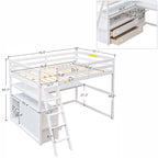Modern Loft Bed With Built In Desk, Shelves, And 2 Drawers