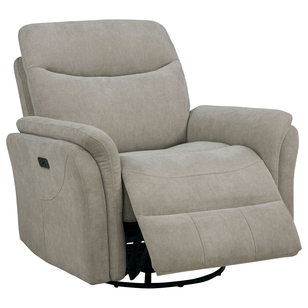 Adler Upholstered Power Swivel Glider Recliner Greige