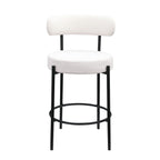 Modern Sherpa Counter Height Stools, Uphsoltered Seat Height Barstools With Brushed Brass Metal Legs Round Low Back Kitchen Stools With Footrest For Dining Room (Set of 2)