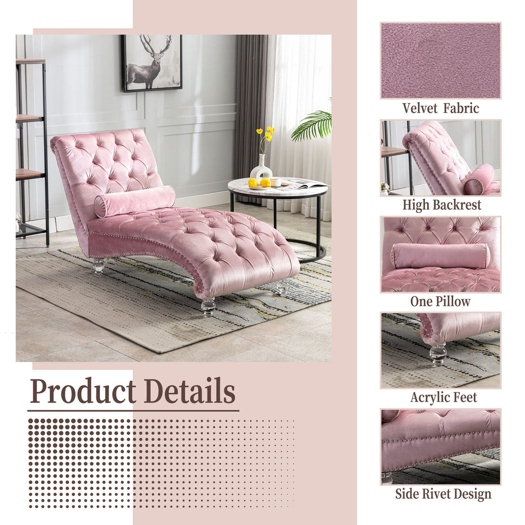 Chaise Lounge Indoor, Button Tufted Upholstered Chaise Lounge Chair With Pillow