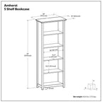 Amherst - 5 Shelf Bookcase, Handcrafted