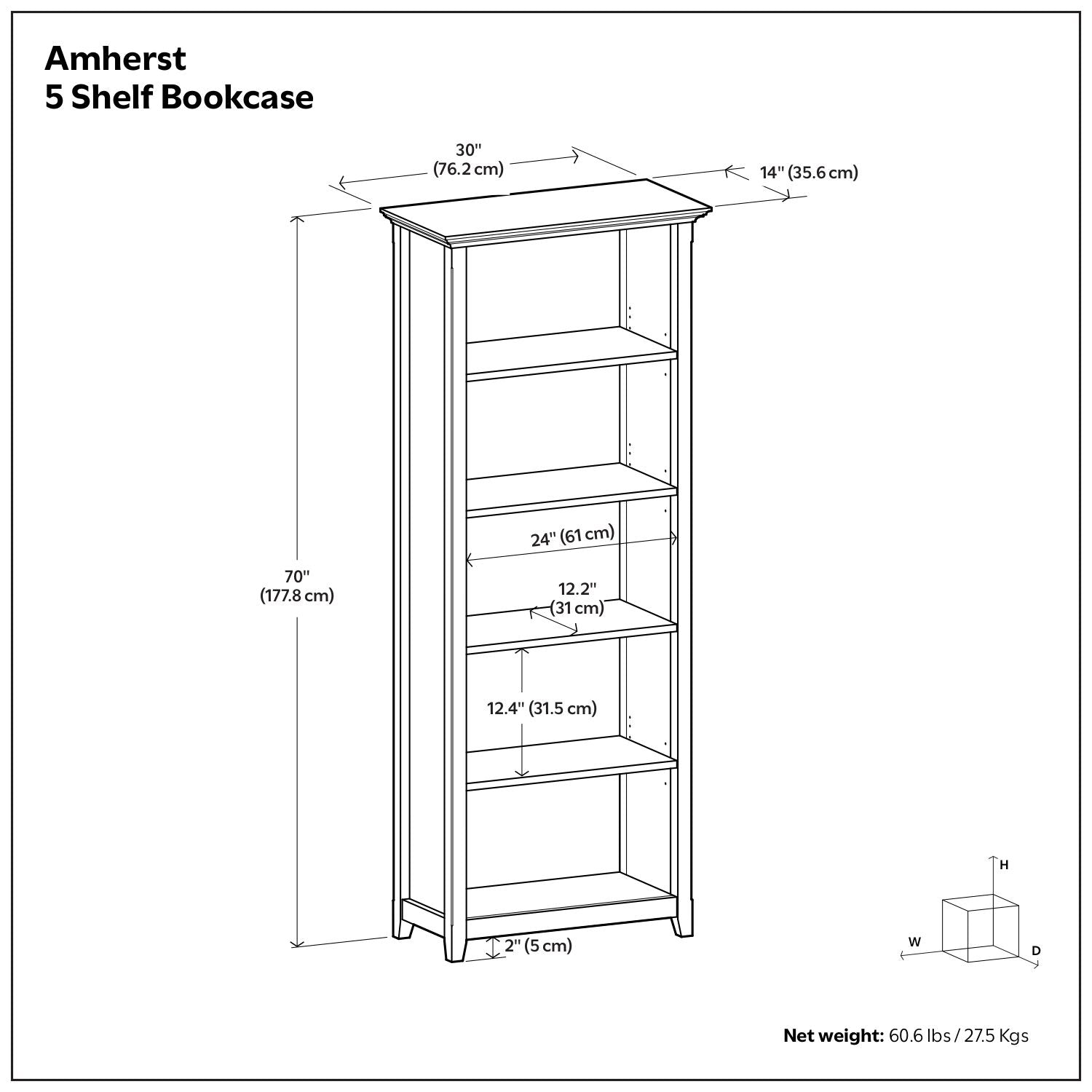 Amherst - 5 Shelf Bookcase, Handcrafted