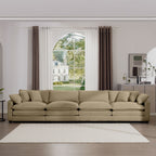 Modern Upholstered 4 Seater Fabric Sofa With Arm And Throw Pillows