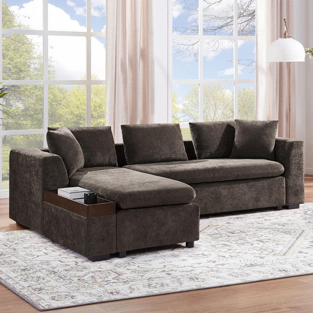 Modern L Shaped Sectional Sofa With Upholstery And Wooden Storage