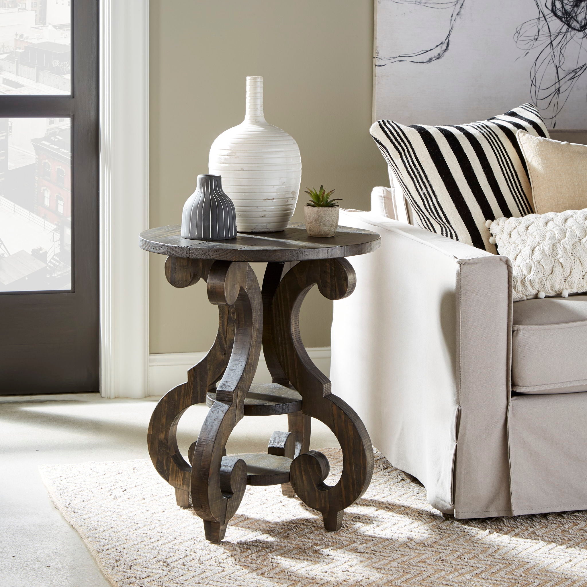 Bellamy - Round Accent End Table - Peppercorn