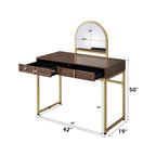 Coleen - 50" Vanity Desk With Mirror & Jewelry Tray - Walnut & Gold